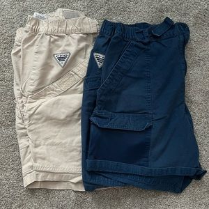 2 Columbia PFG shorts: navy & khaki size M